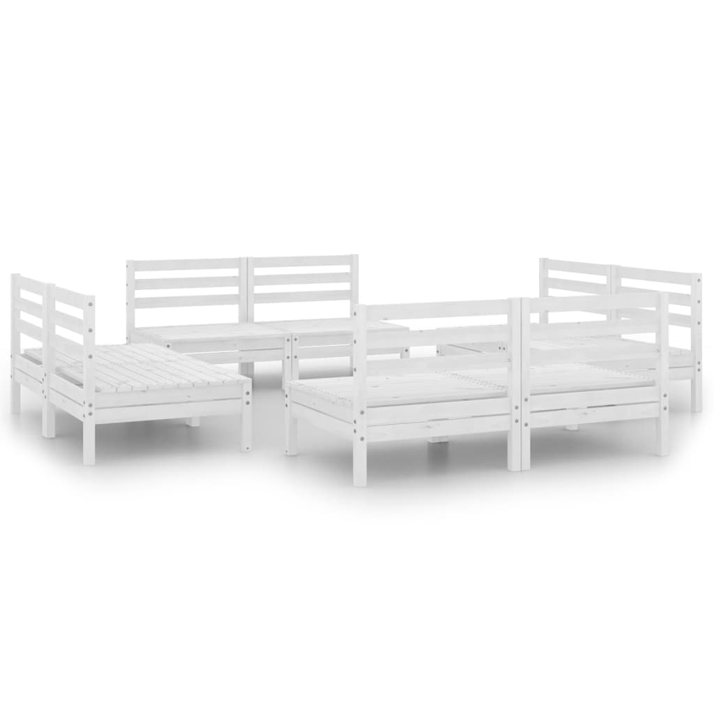 Set Divani da Giardino 8 pz Bianco in Legno Massello di Pino