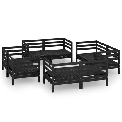 Set Divani da Giardino 8 pz Nero in Legno Massello di Pino