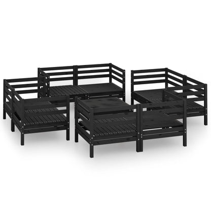 Set Divani da Giardino 9 pz Nero in Legno Massello di Pino