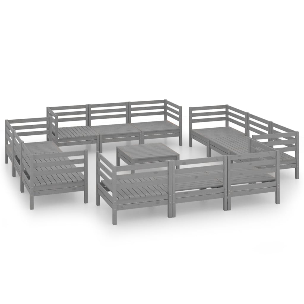 Set Divani da Giardino 13 pz Grigio in Legno Massello di Pino