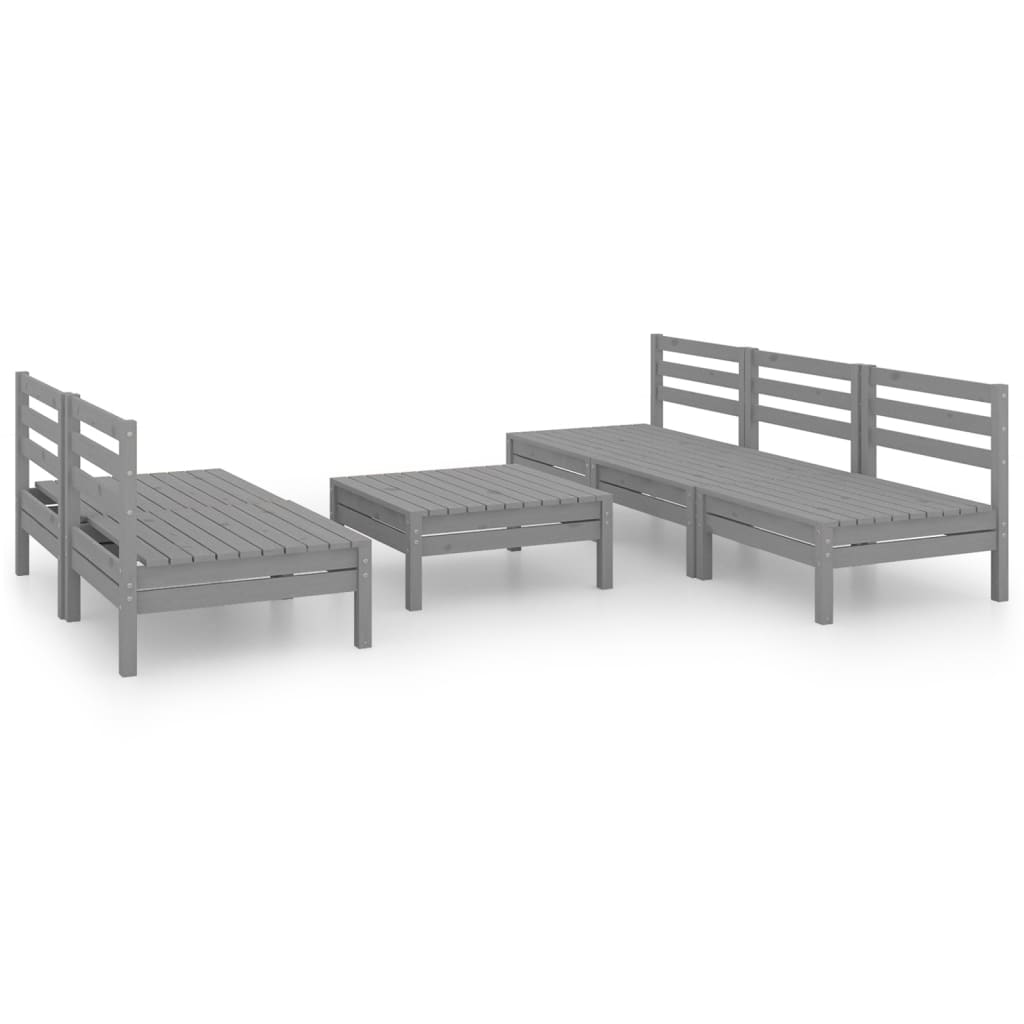 Set Divani da Giardino 6 pz Grigio in Legno Massello di Pino