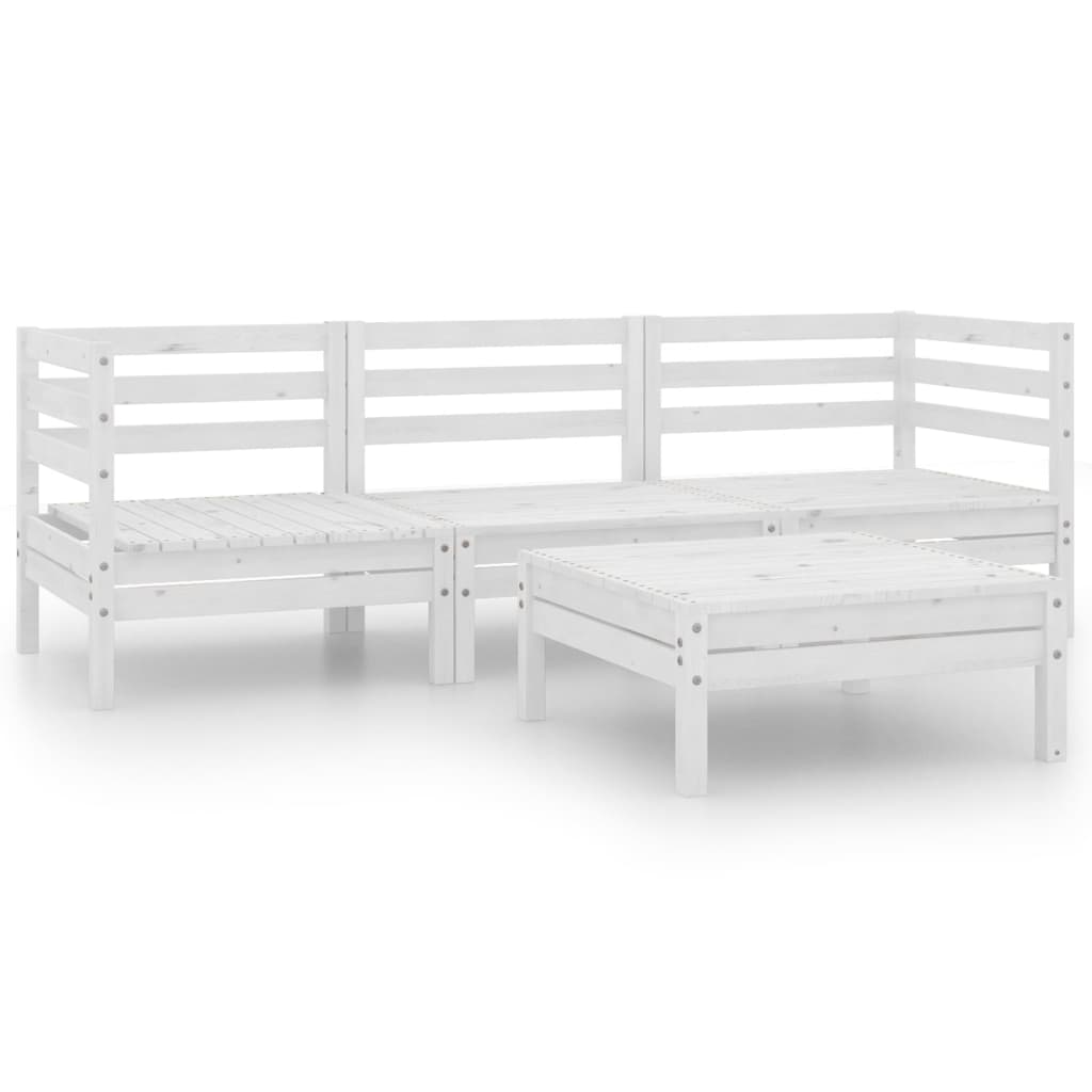 Set Divani da Giardino 4 pz Bianco in Legno Massello di Pino