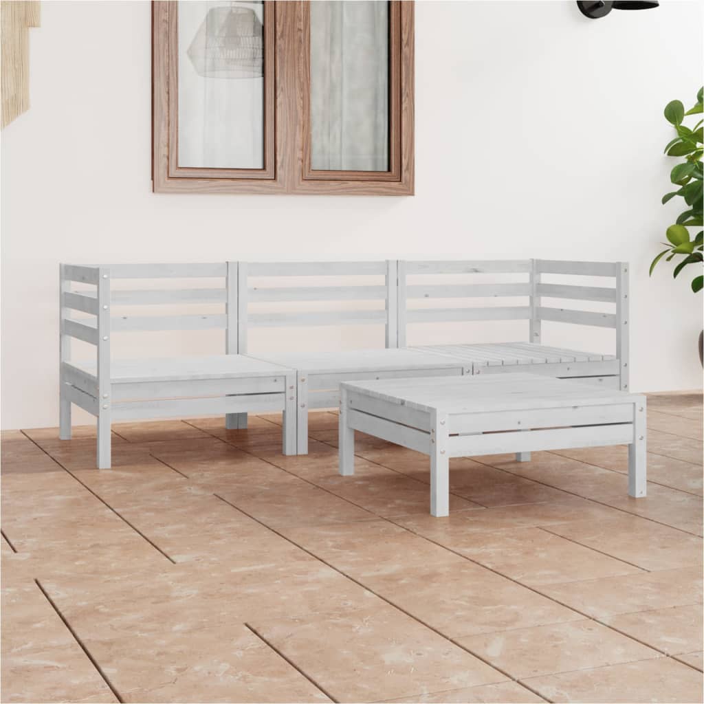 Set Divani da Giardino 4 pz Bianco in Legno Massello di Pino
