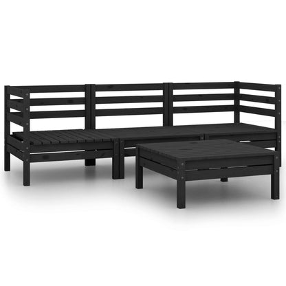 Set Divani da Giardino 4 pz Nero in Legno Massello di Pino