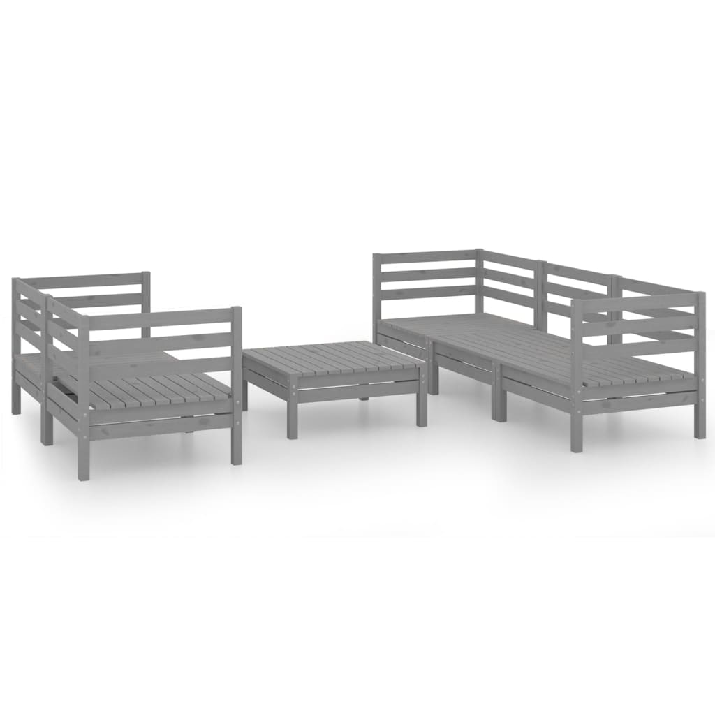 Set Divani da Giardino 6 pz Grigio in Legno Massello di Pino