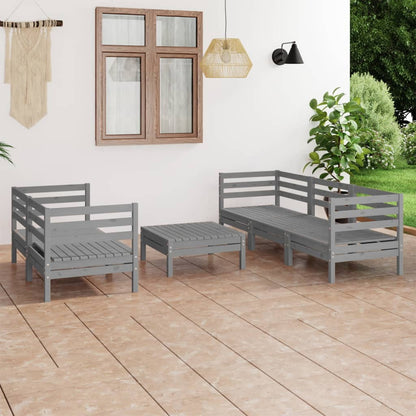 Set Divani da Giardino 6 pz Grigio in Legno Massello di Pino