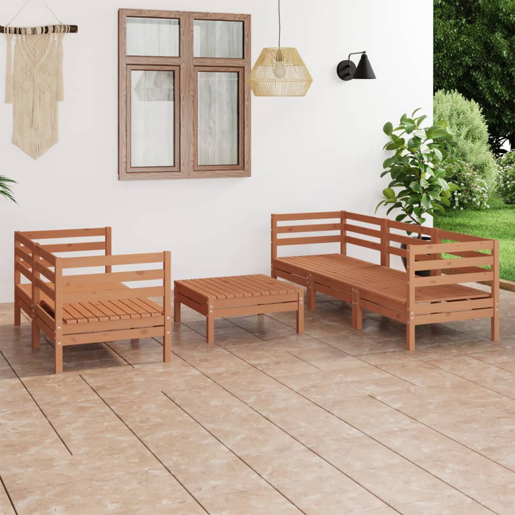 Set Salotto da Giardino 6 pz Marrone Ambra Legno Massello Pino