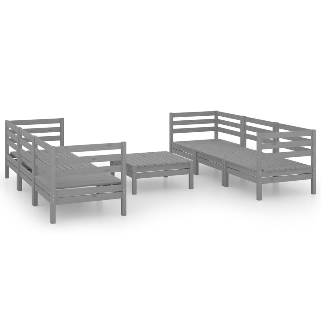 Set Divani da Giardino 7 pz Grigio in Legno Massello di Pino