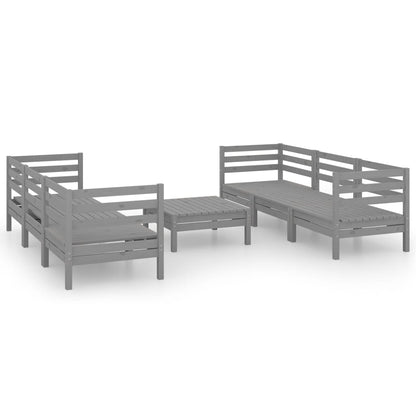 Set Divani da Giardino 7 pz Grigio in Legno Massello di Pino