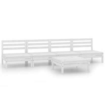 Set Divani da Giardino 5 pz Bianco in Legno Massello di Pino