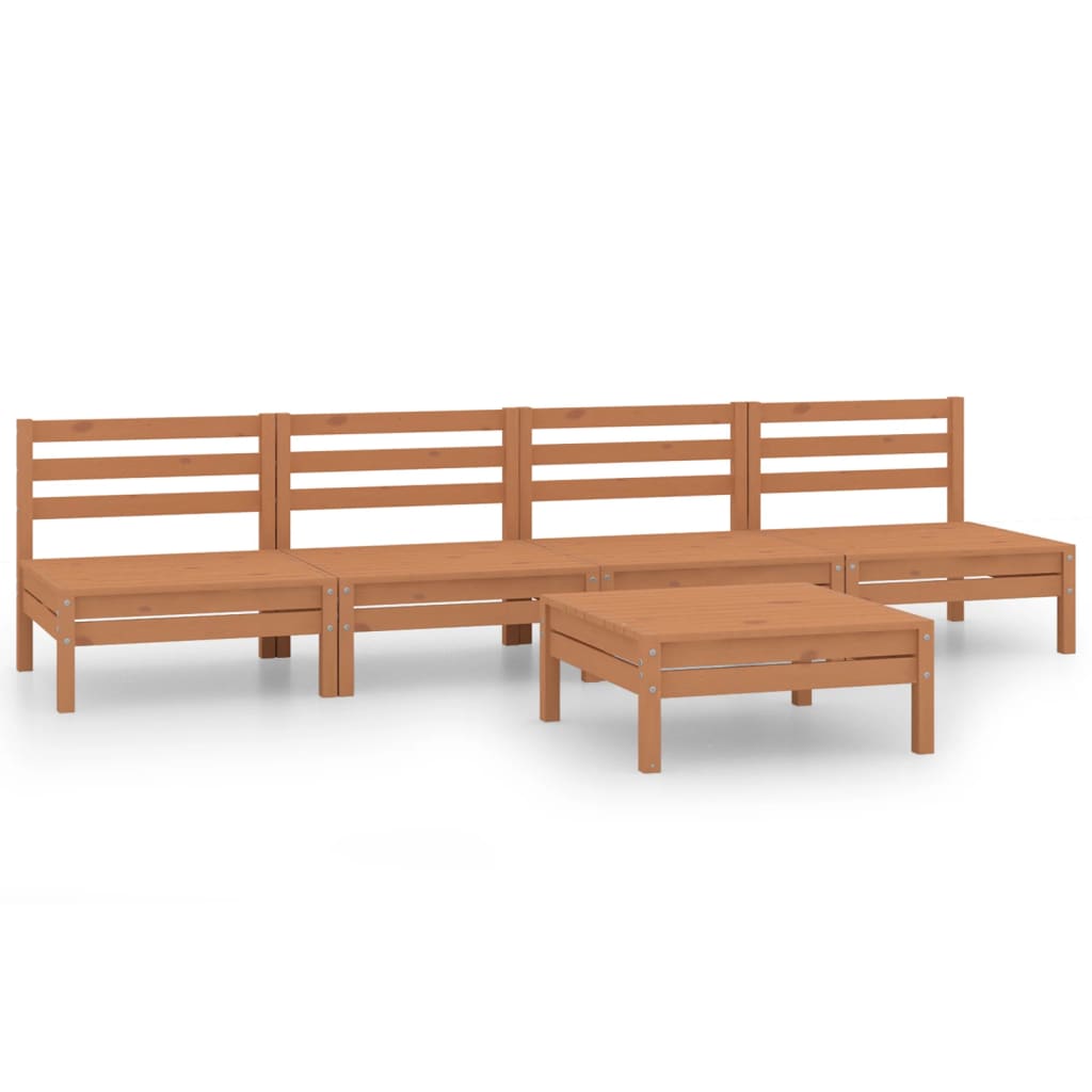 Set Salotto da Giardino 5pz Marrone Ambra Legno Massello Pino