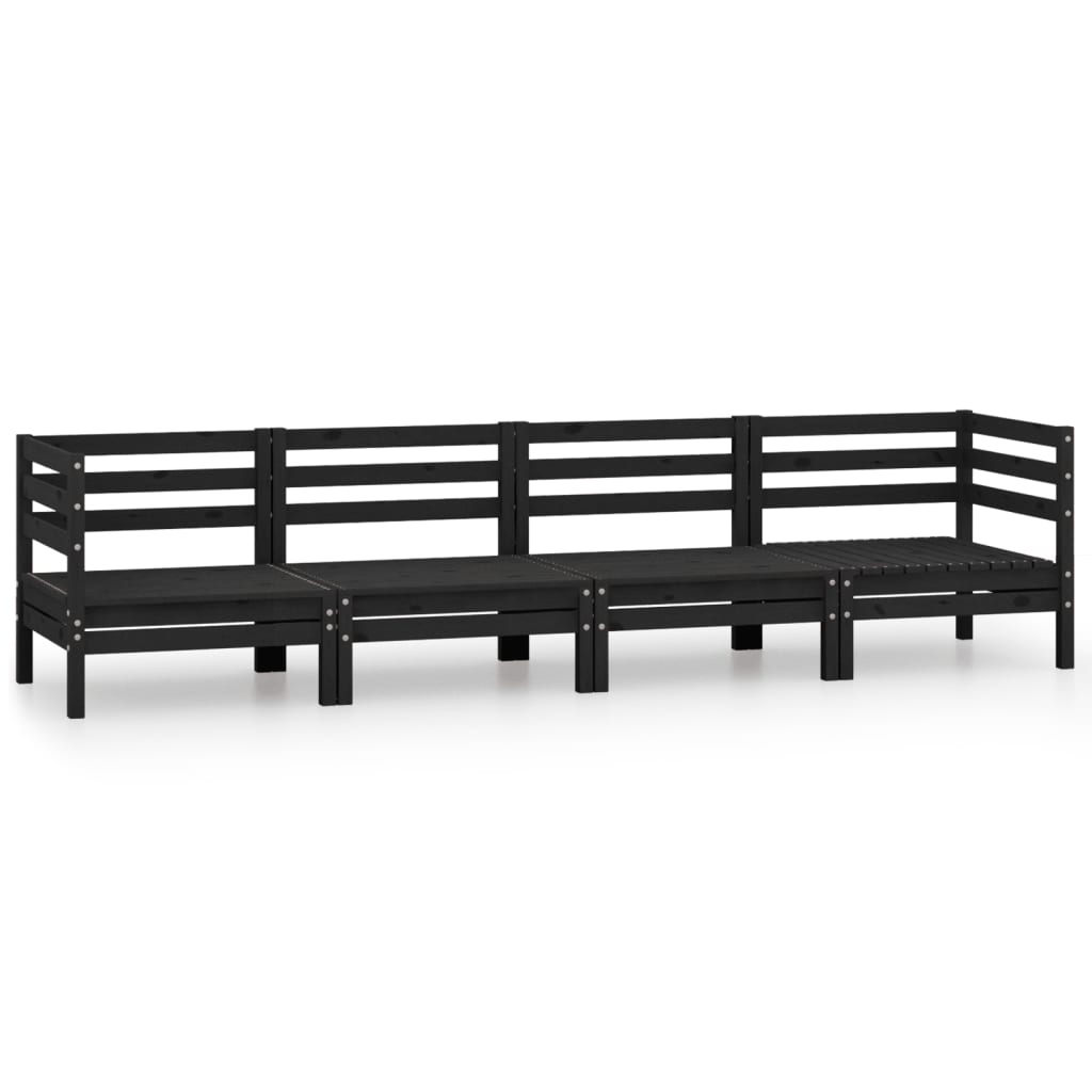 Set Divani da Giardino 4 pz Nero in Legno Massello di Pino