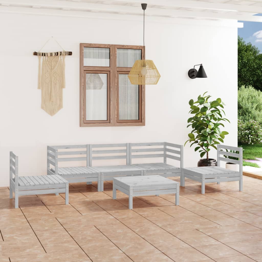 Set Divani da Giardino 6 pz Bianco in Legno Massello di Pino