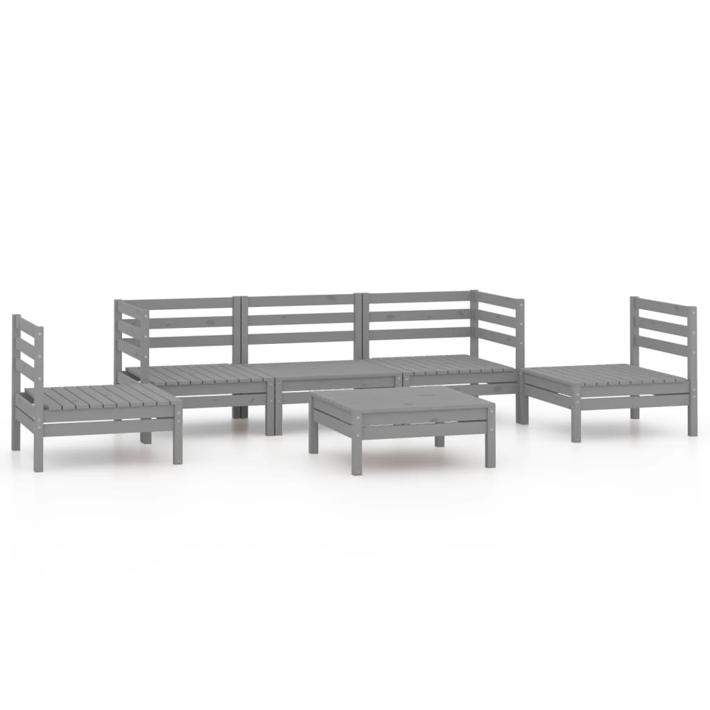 Set Divani da Giardino 6 pz Grigio in Legno Massello di Pino