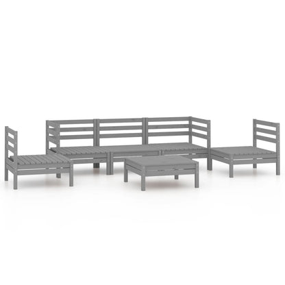 Set Divani da Giardino 6 pz Grigio in Legno Massello di Pino