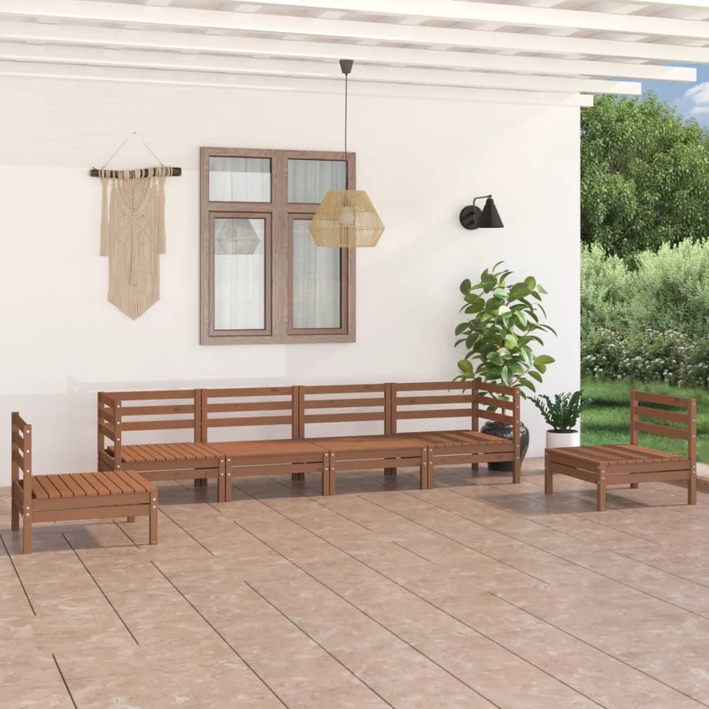 Set Salotto da Giardino 6 pz Marrone Ambra Legno Massello Pino