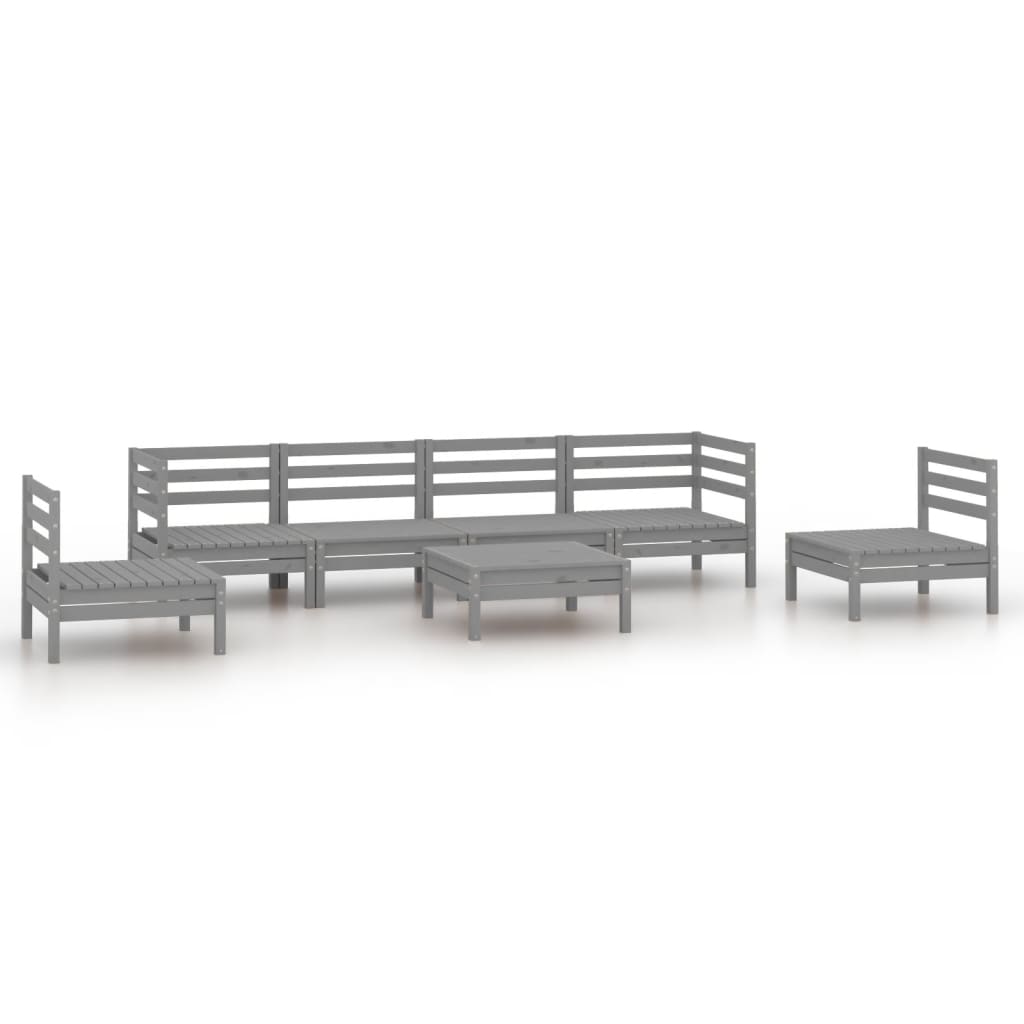 Set Divani da Giardino 7 pz Grigio in Legno Massello di Pino