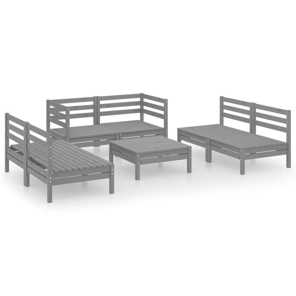 Set Divani da Giardino 7 pz Grigio in Legno Massello di Pino