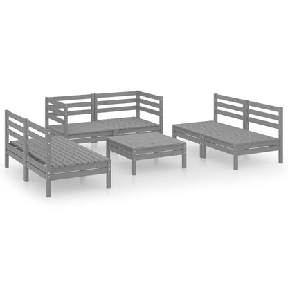 Set Divani da Giardino 7 pz Grigio in Legno Massello di Pino