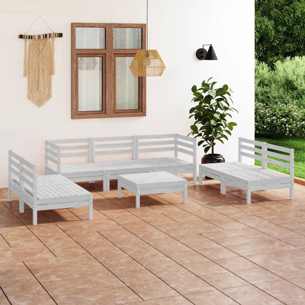 Set Divani da Giardino 8 pz Bianco in Legno Massello di Pino