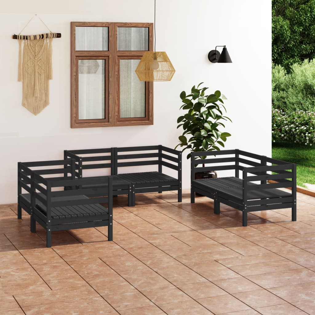 Set Divani da Giardino 6 pz Nero in Legno Massello di Pino