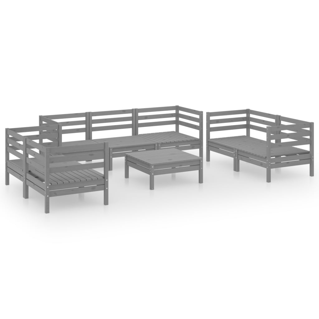 Set Divani da Giardino 8 pz Grigio in Legno Massello di Pino
