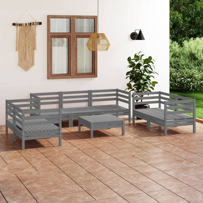 Set Divani da Giardino 8 pz Grigio in Legno Massello di Pino