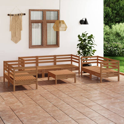 Set Salotto da Giardino 8pz Marrone Ambra Legno Massello Pino
