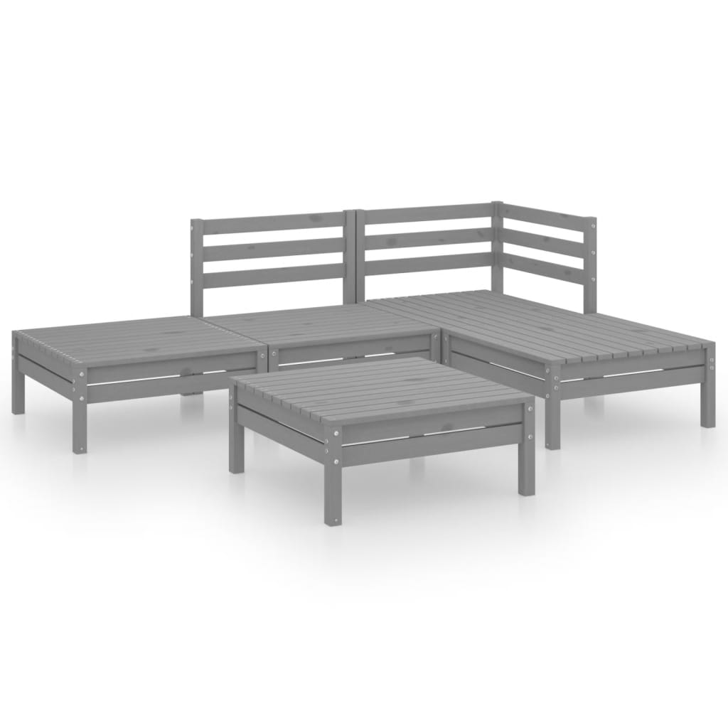 Set Salotto da Giardino 5 pz in Legno Massello di Pino Grigio