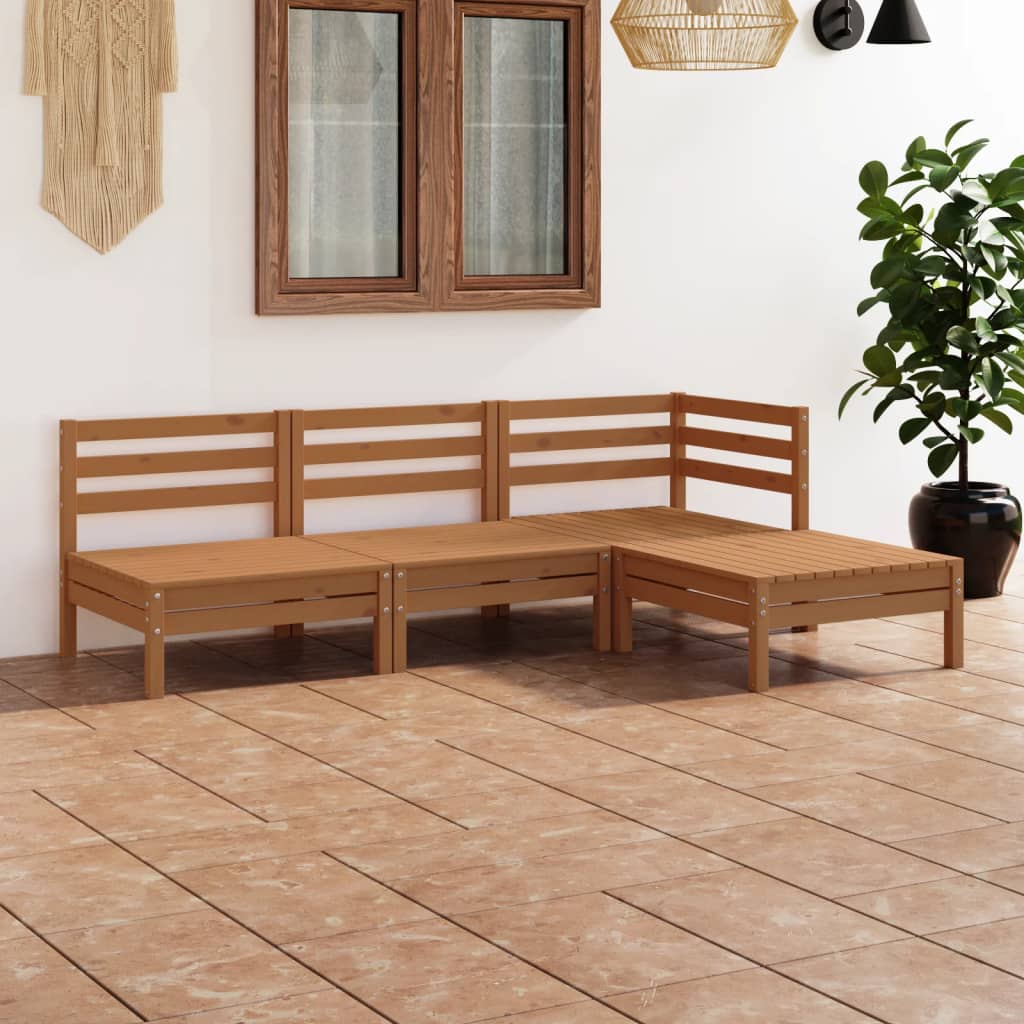 Set Salotto da Giardino 4 pz in Legno Massello di Pino Ambra