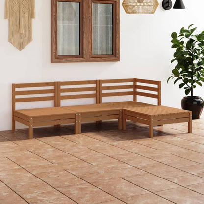Set Salotto da Giardino 4 pz in Legno Massello di Pino Ambra