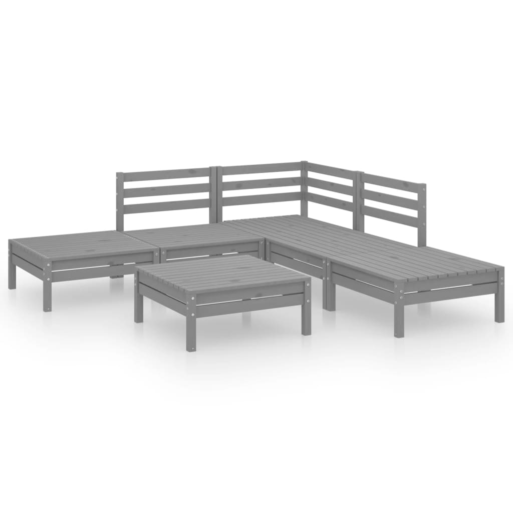Set Salotto da Giardino 6 pz in Legno Massello di Pino Grigio