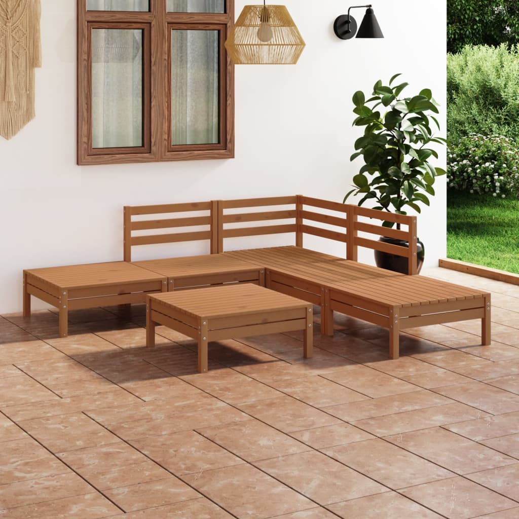 Set Salotto da Giardino 6 pz in Legno Massello di Pino ambra