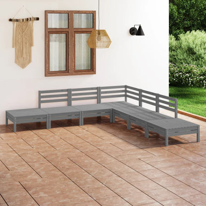 Set Salotto da Giardino 7 pz in Legno Massello di Pino Grigio