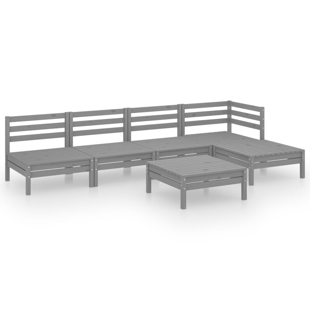 Set Salotto da Giardino 6 pz in Legno Massello di Pino Grigio