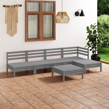 Set Salotto da Giardino 6 pz in Legno Massello di Pino Grigio