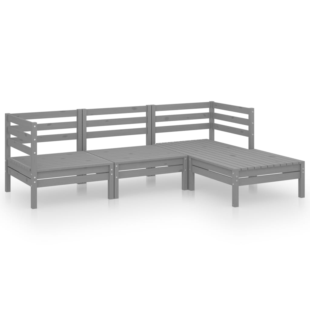 Set Salotto da Giardino 4 pz in Legno Massello di Pino Grigio