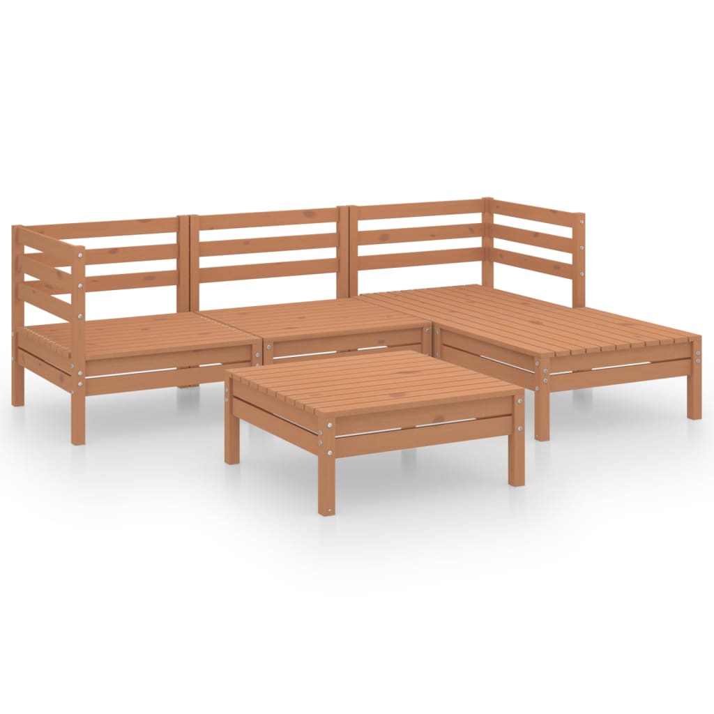 Set Divani da Giardino 5 pz in Legno Massello di Pino Ambra