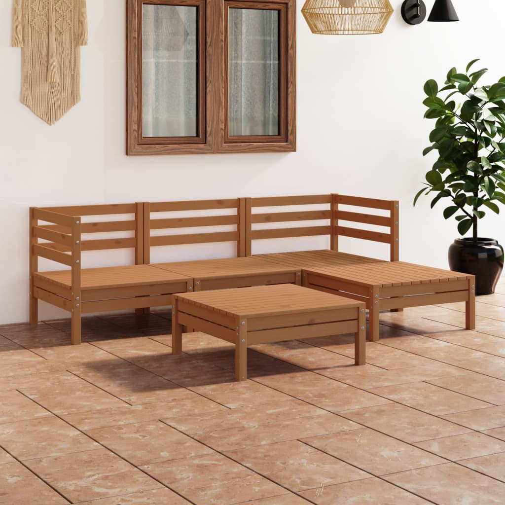 Set Divani da Giardino 5 pz in Legno Massello di Pino Ambra