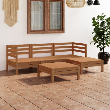 Set Divani da Giardino 5 pz in Legno Massello di Pino Ambra