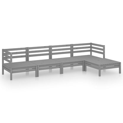 Set Salotto da Giardino 5 pz in Legno Massello di Pino Grigio