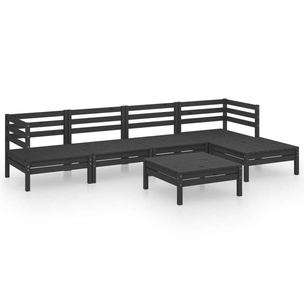Set Salotto da Giardino 6 pz in Legno Massello di Pino Nero