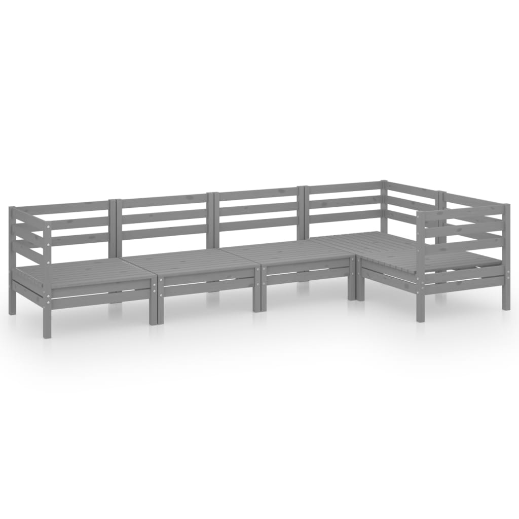 Set Salotto da Giardino 5 pz in Legno Massello di Pino Grigio