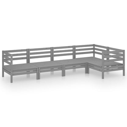 Set Salotto da Giardino 5 pz in Legno Massello di Pino Grigio
