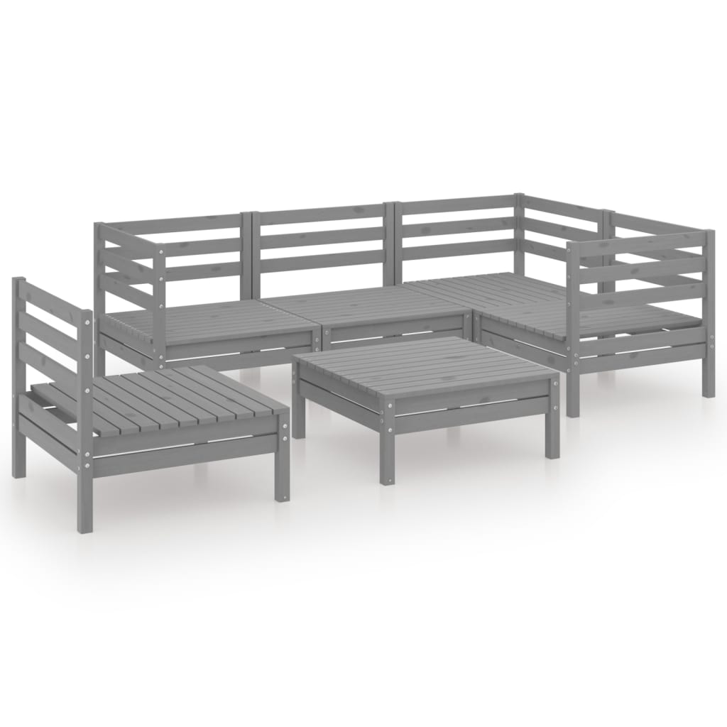 Set Salotto da Giardino 6 pz in Legno Massello di Pino Grigio