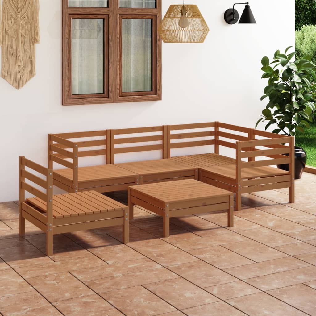 Set Salotto da Giardino 6 pz in Legno Massello di Pino ambra