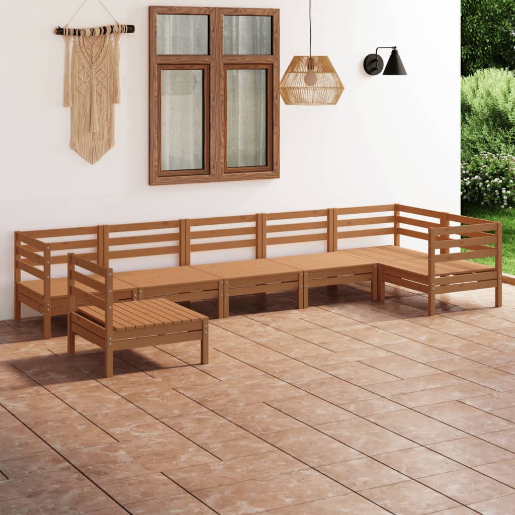 Set Salotto da Giardino 7 pz in Legno Massello di Pino Ambra