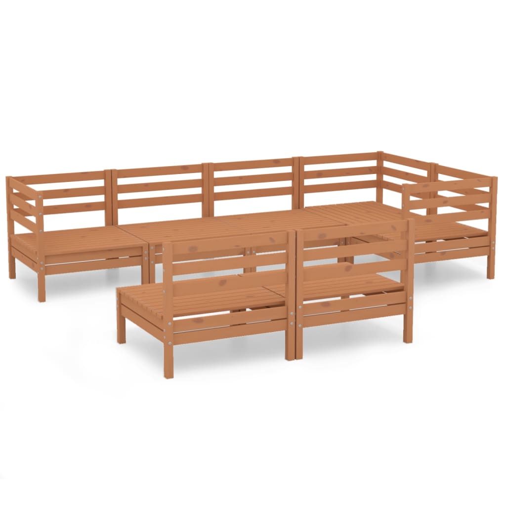 Set Salotto da Giardino 7 pz in Legno Massello di Pino Ambra