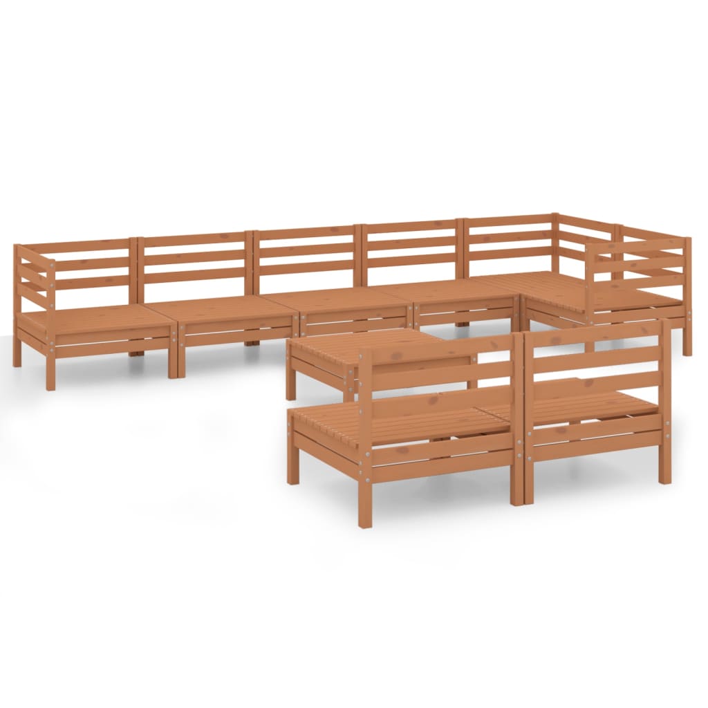 Set Salotto da Giardino 9 pz in Legno Massello di Pino Ambra