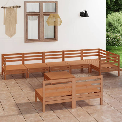 Set Salotto da Giardino 9 pz in Legno Massello di Pino Ambra